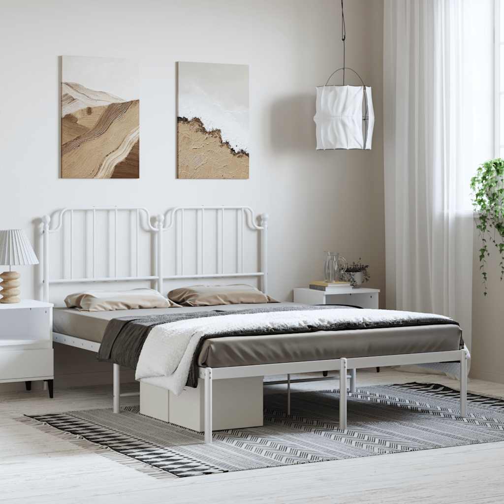 Metal Bed Frame without Mattress with Headboard White 135x190 cm