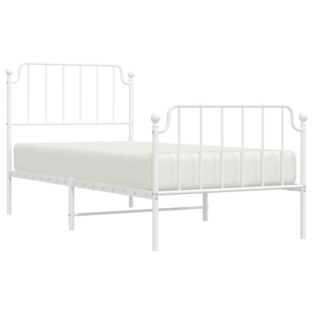 Metal Bed Frame without Mattress with Footboard White 90x190 cm