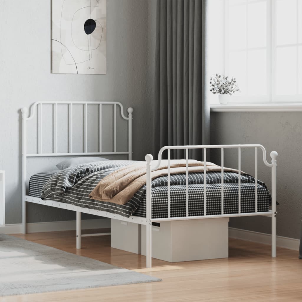Metal Bed Frame without Mattress with Footboard White 90x190 cm