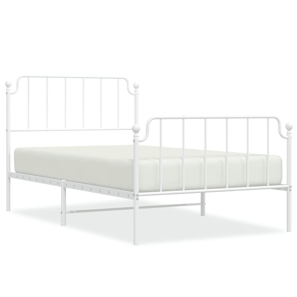 Metal Bed Frame without Mattress with Footboard White 107x203 cm King Single
