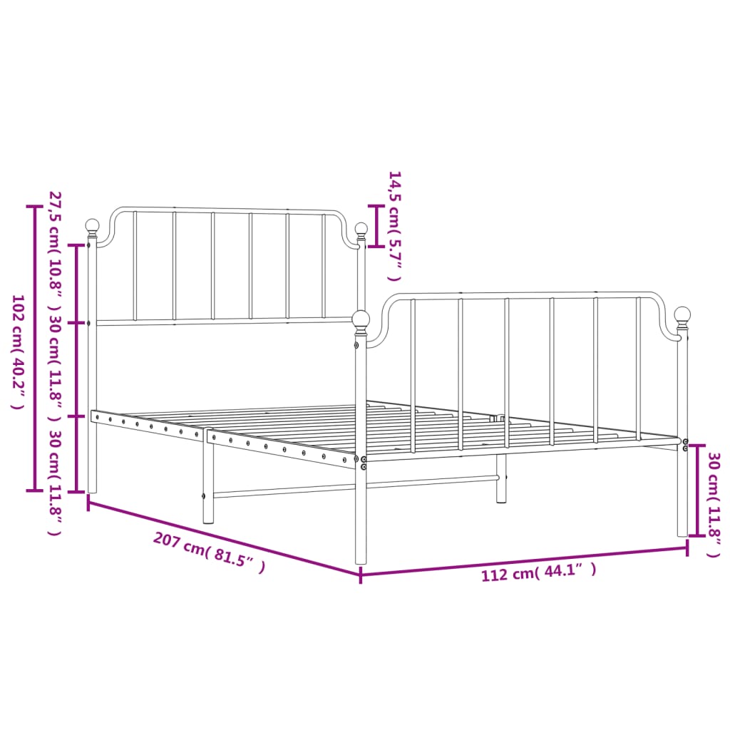 Metal Bed Frame without Mattress with Footboard White 107x203 cm King Single