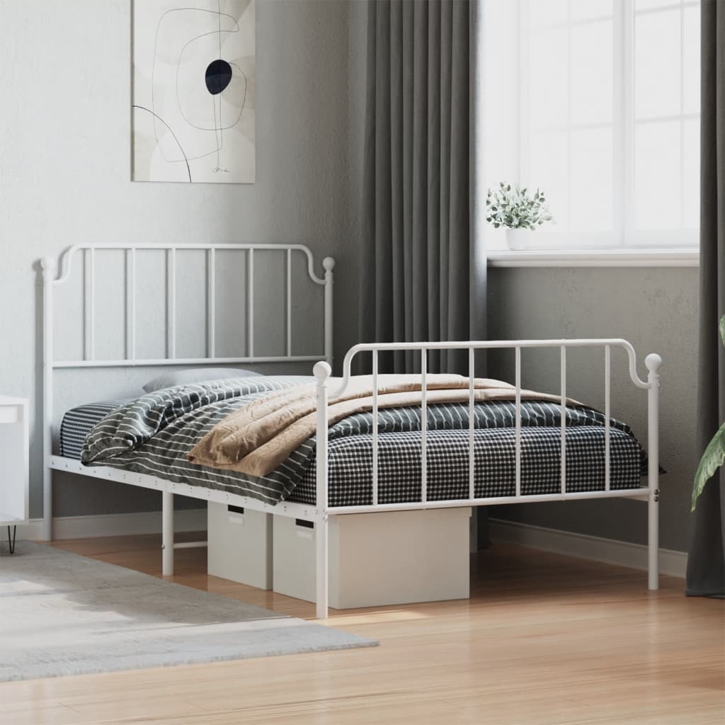 Metal Bed Frame without Mattress with Footboard White 107x203 cm King Single