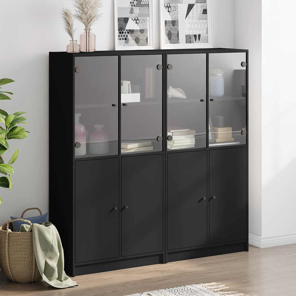 Bookcase with Doors Black 136x37x142 cm Engineered Wood