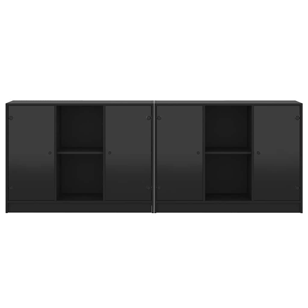 Bookcase with Doors Black 204x37x75 cm Engineered Wood