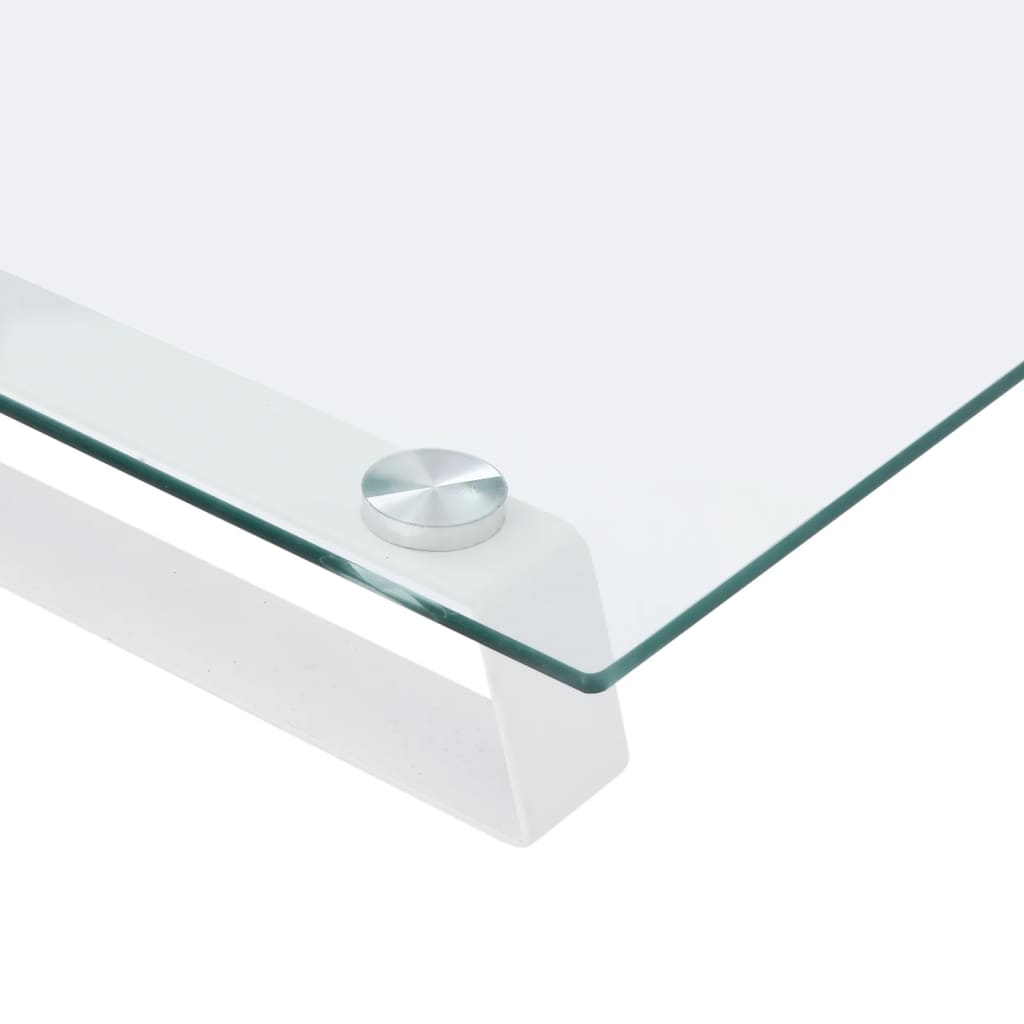 Monitor Stand White 100x35x8 cm Tempered Glass and Metal