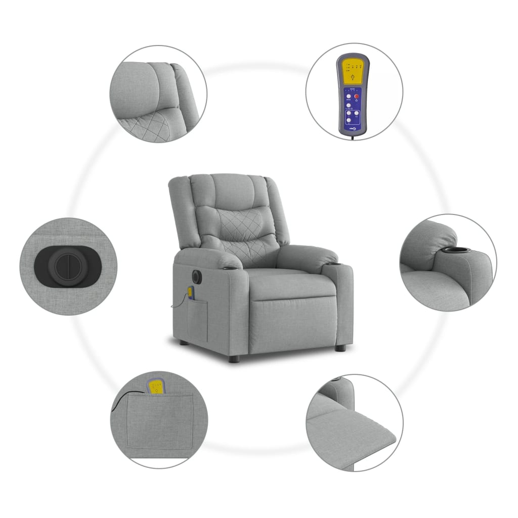 Electric Massage Recliner Chair Light Grey Fabric
