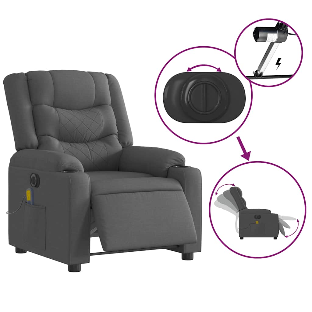 Electric Massage Recliner Chair Dark Grey Fabric