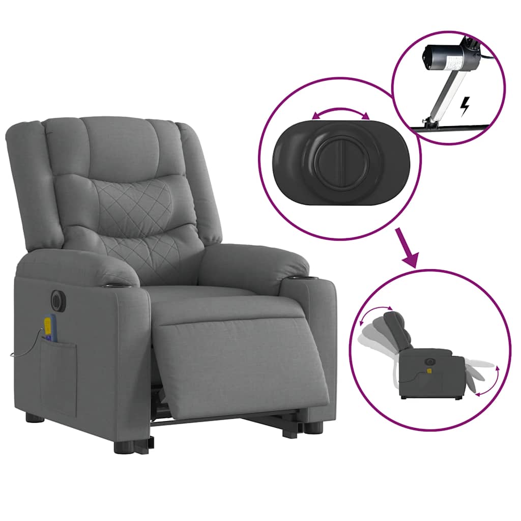 Electric Stand up Massage Recliner Chair Dark Grey Fabric