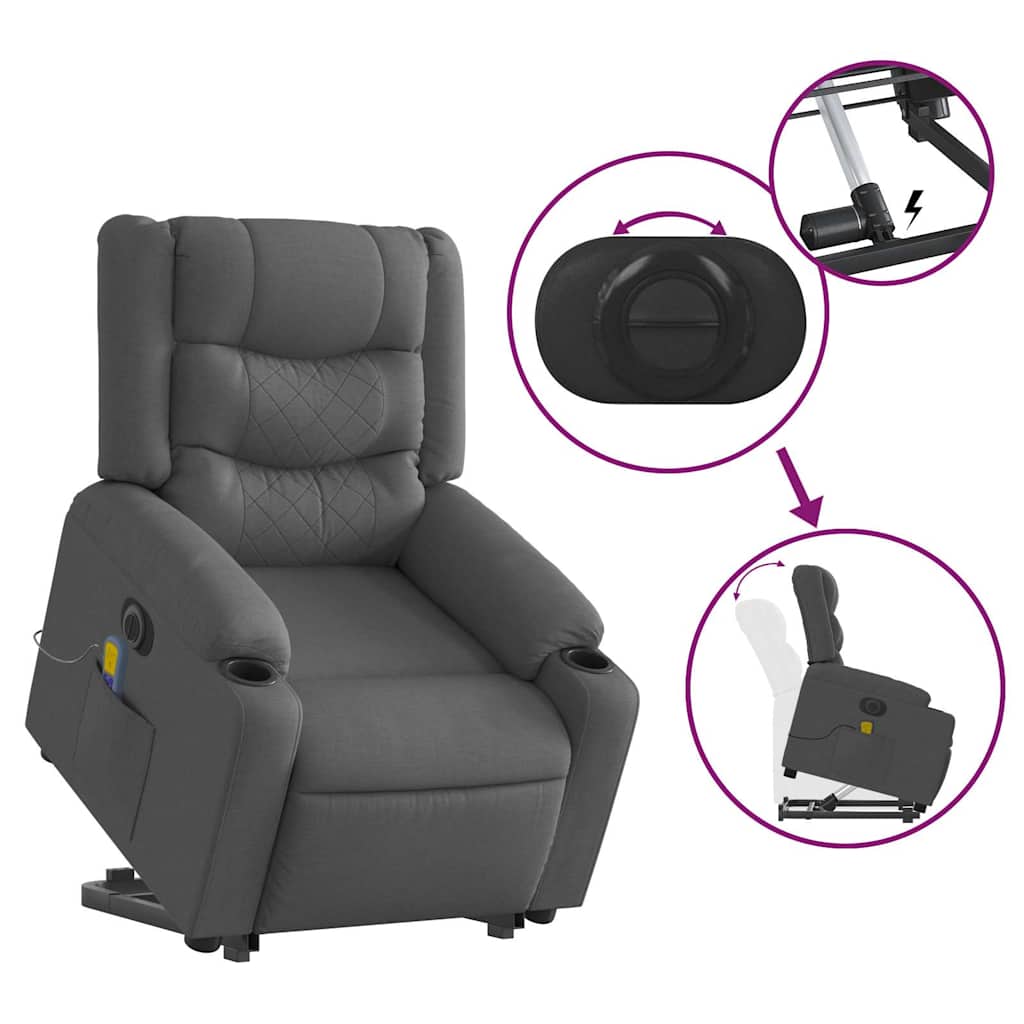 Electric Stand up Massage Recliner Chair Dark Grey Fabric