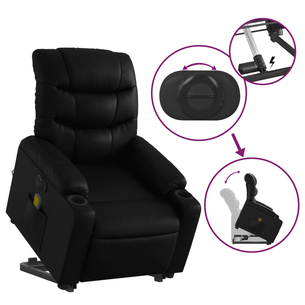 Electric Stand up Massage Recliner Chair Black Faux Leather