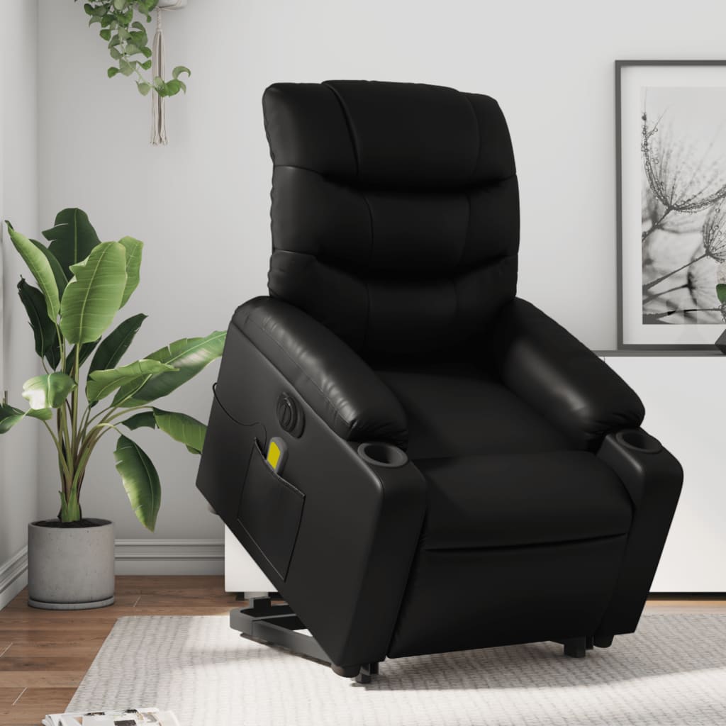 Electric Stand up Massage Recliner Chair Black Faux Leather