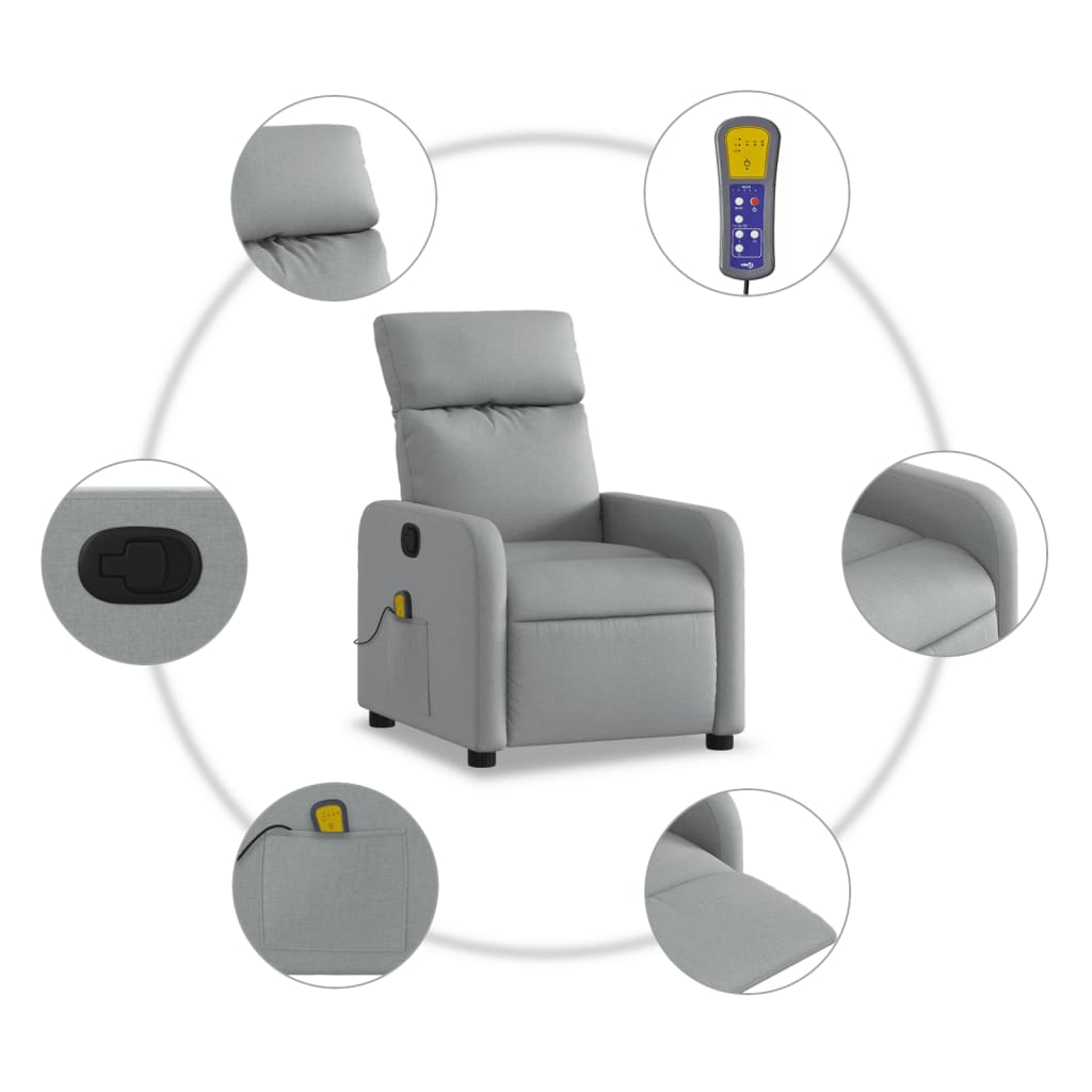 Massage Recliner Chair Light Grey Fabric