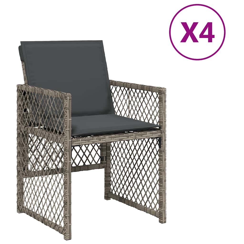Garden Chairs with Cushions 4 pcs Grey Poly Rattan