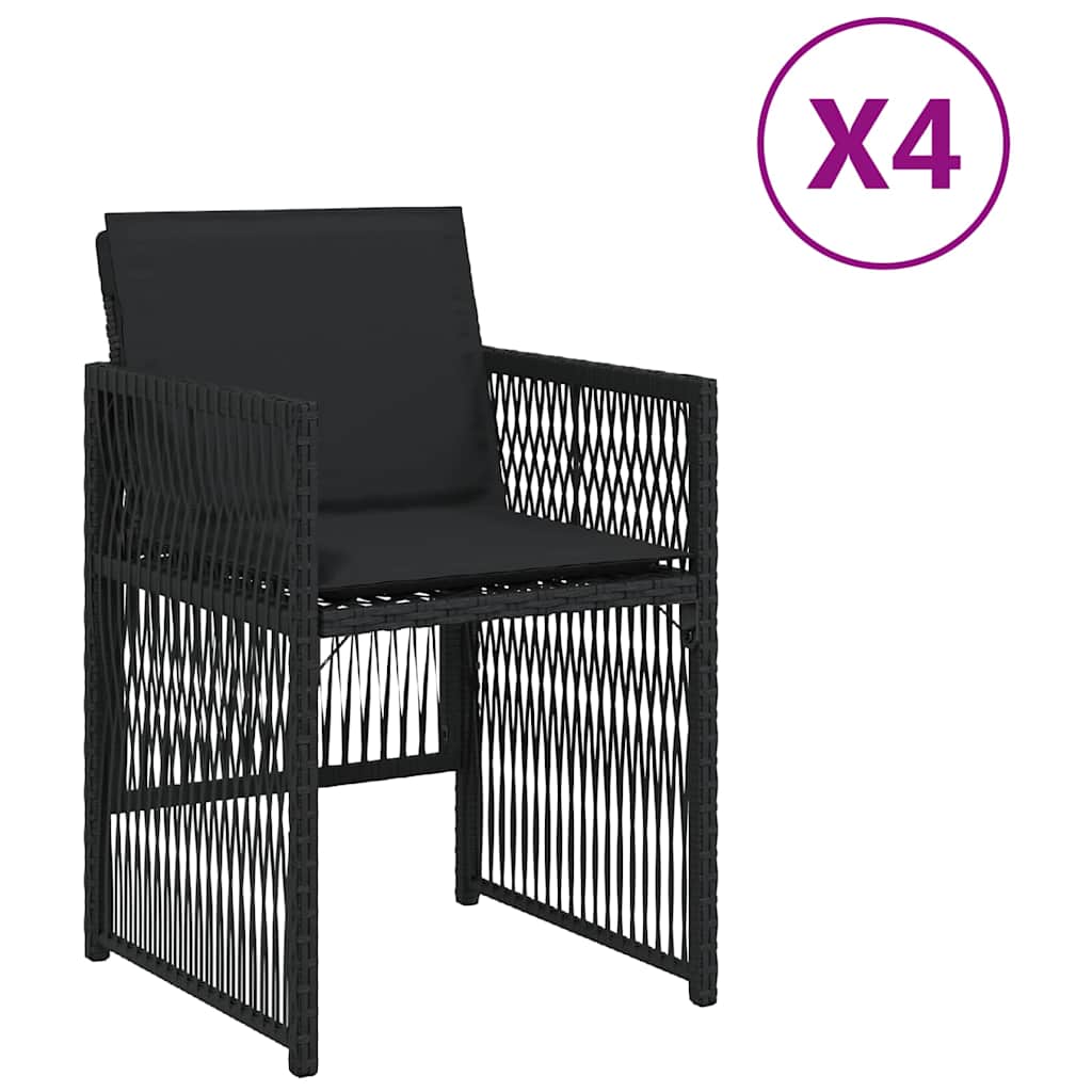 Garden Chairs with Cushions 4 pcs Black Poly Rattan