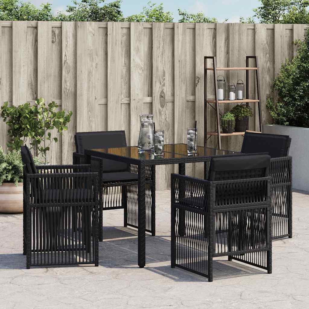 Garden Chairs with Cushions 4 pcs Black Poly Rattan