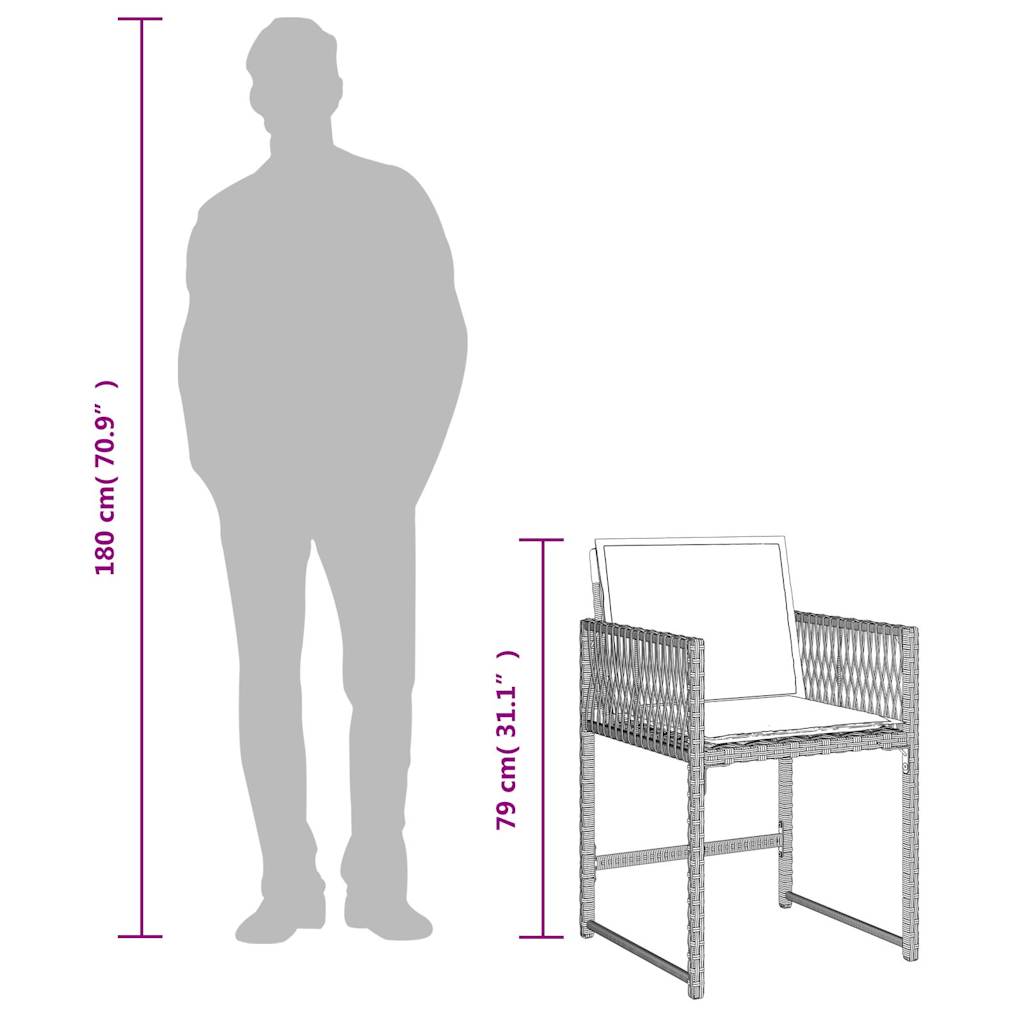 Garden Chairs with Cushions 4 pcs Light Grey Poly Rattan