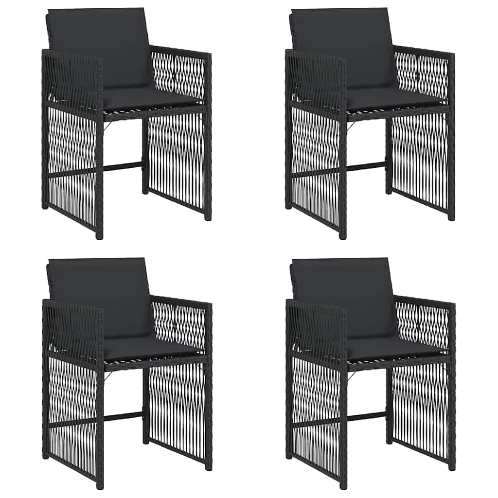 Garden Chairs with Cushions 4 pcs Black Poly Rattan