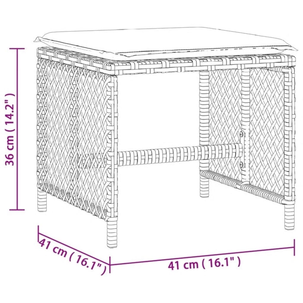 Garden Stools with Cushions 4 pcs Grey 41x41x36 cm Poly Rattan