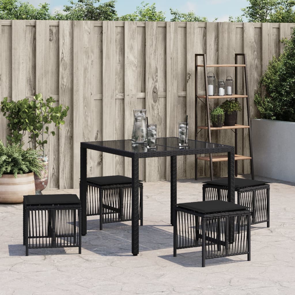 Garden Stools with Cushions 4 pcs Black 41x41x36 cm Poly Rattan