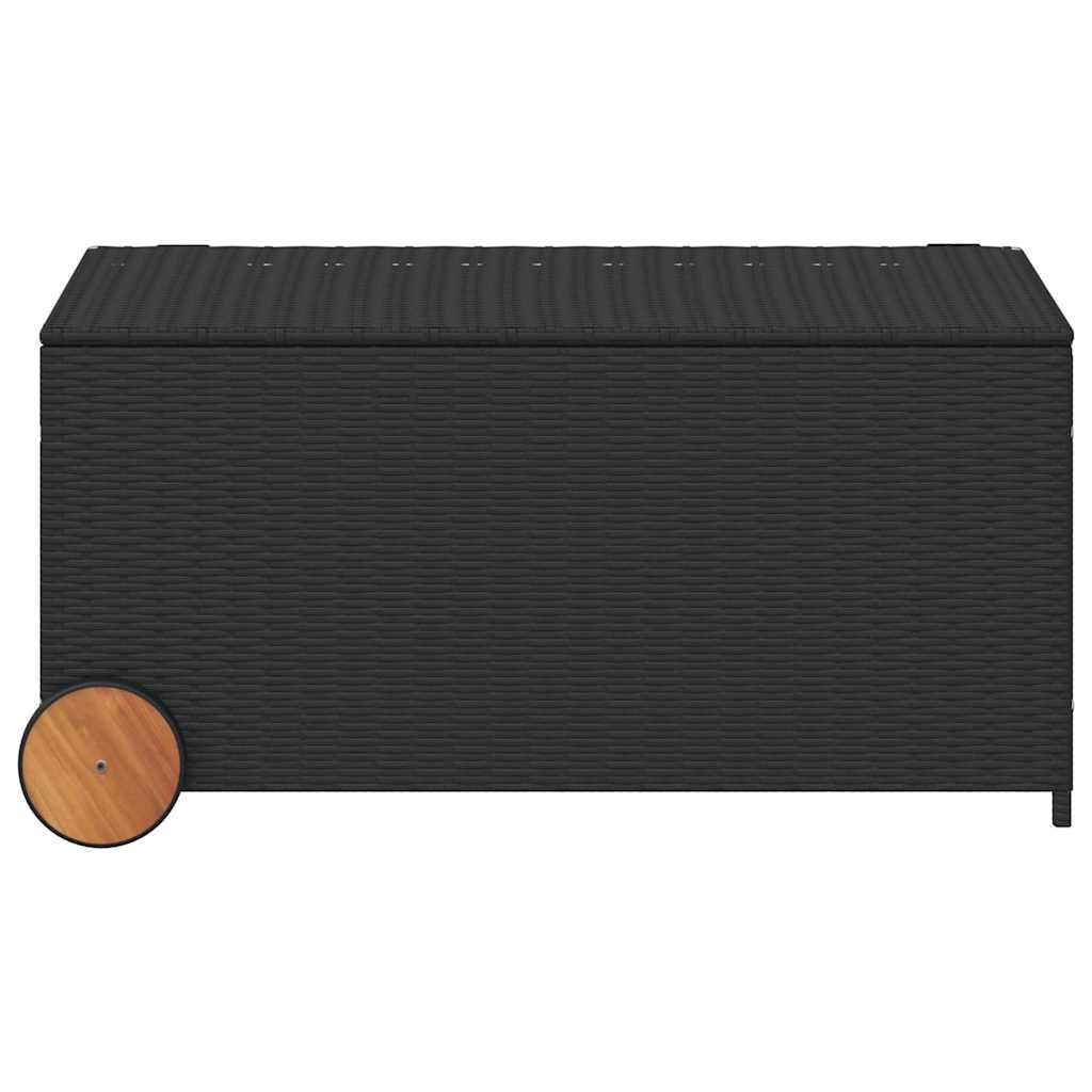 Garden Storage Box with Wheels Black 190L Poly Rattan