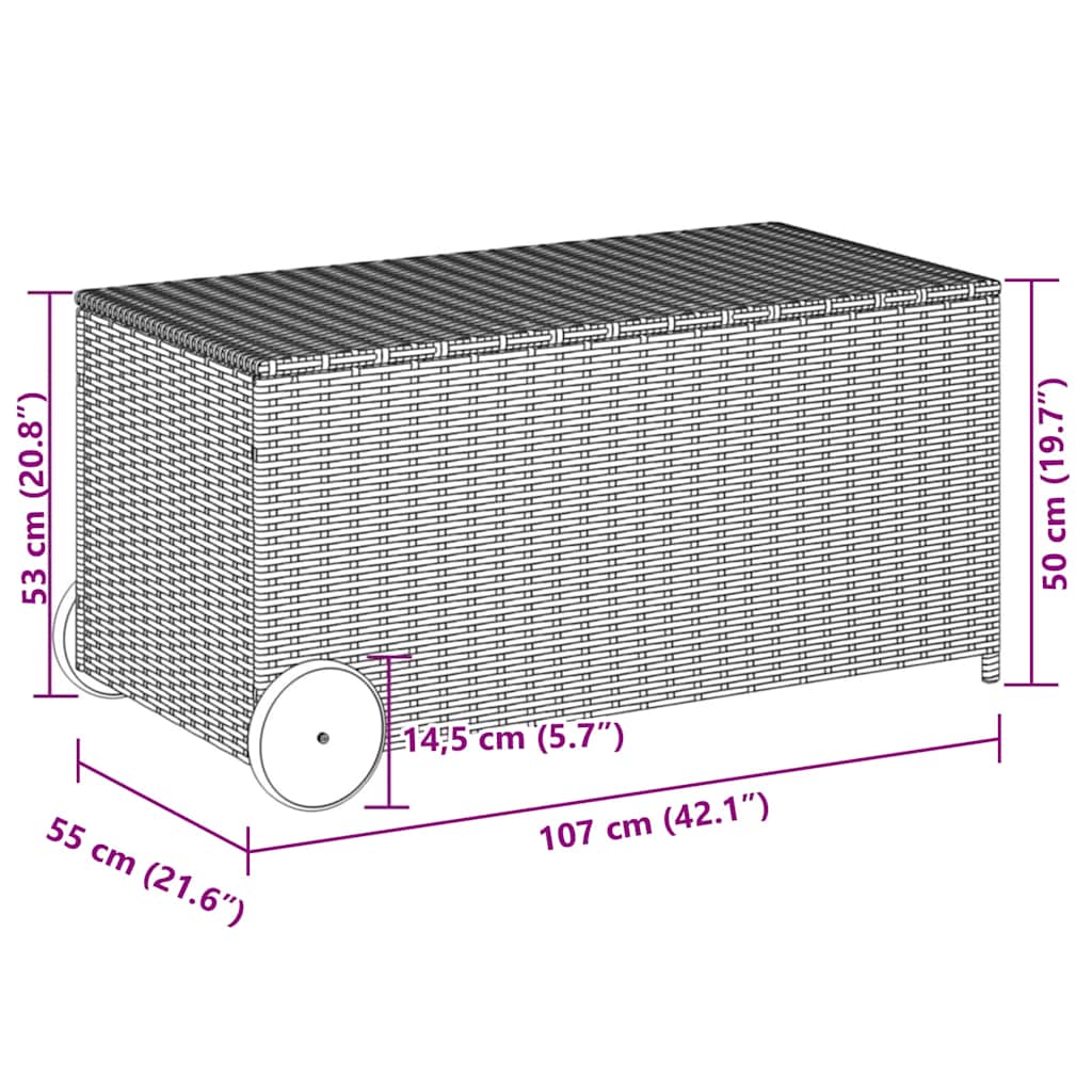Garden Storage Box with Wheels Black 190L Poly Rattan