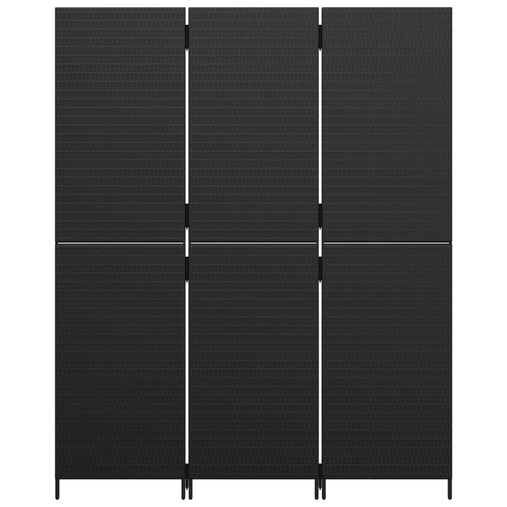 Room Divider 3 Panels Black Poly Rattan