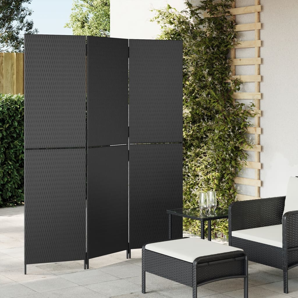Room Divider 3 Panels Black Poly Rattan