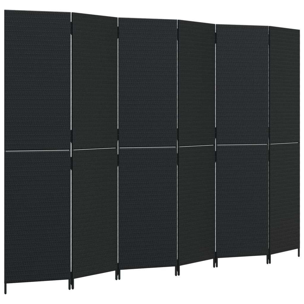 Room Divider 6 Panels Black Poly Rattan
