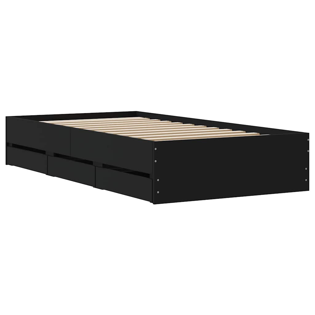 Bed Frame with Drawers without Mattress Black 90x190 cm