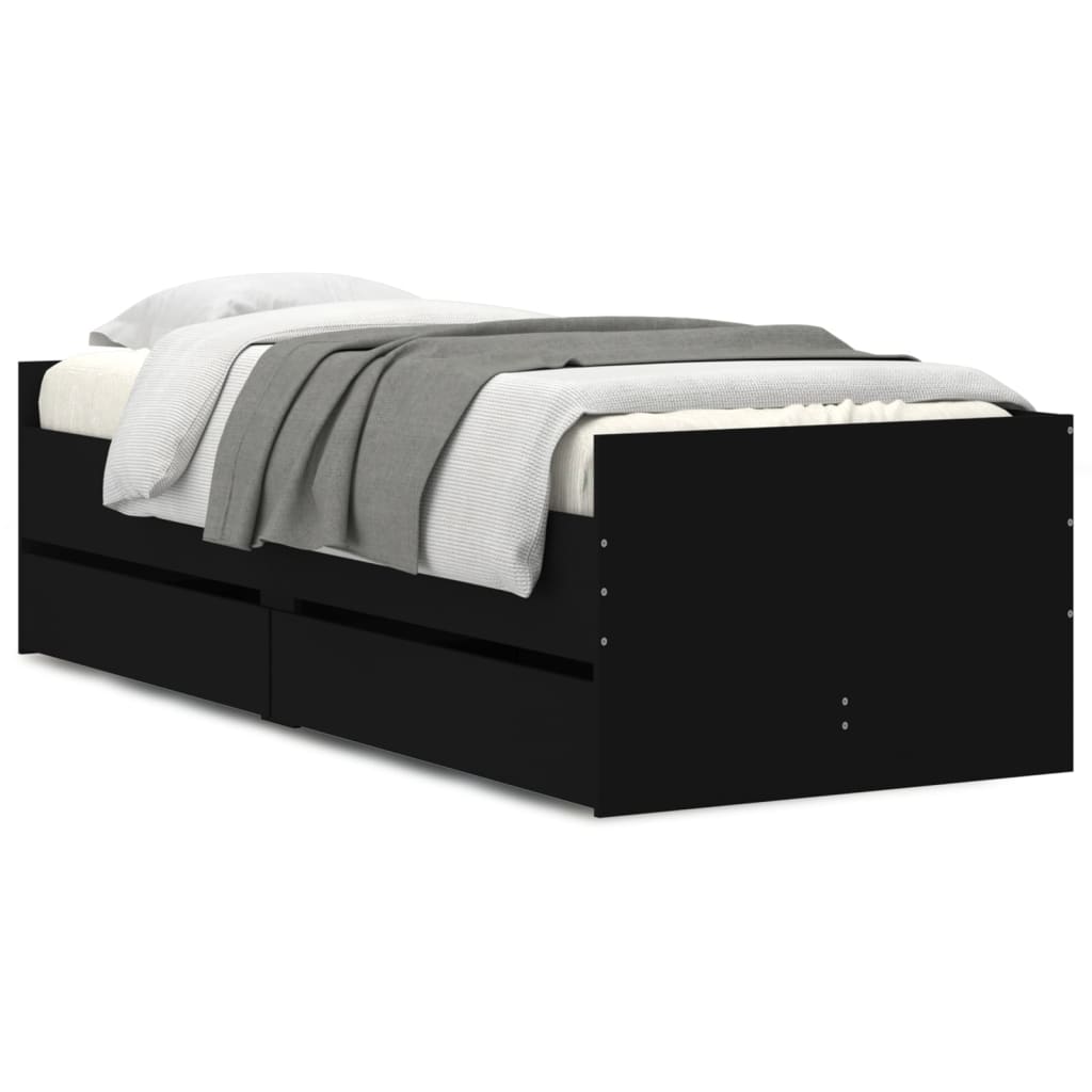 Bed Frame with Drawers without Mattress Black 90x190 cm