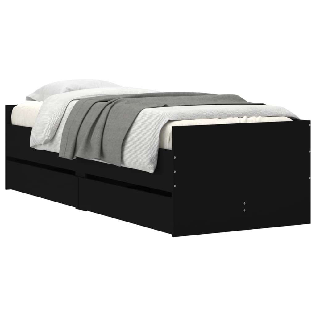 Bed Frame with Drawers without Mattress Black 90x190 cm