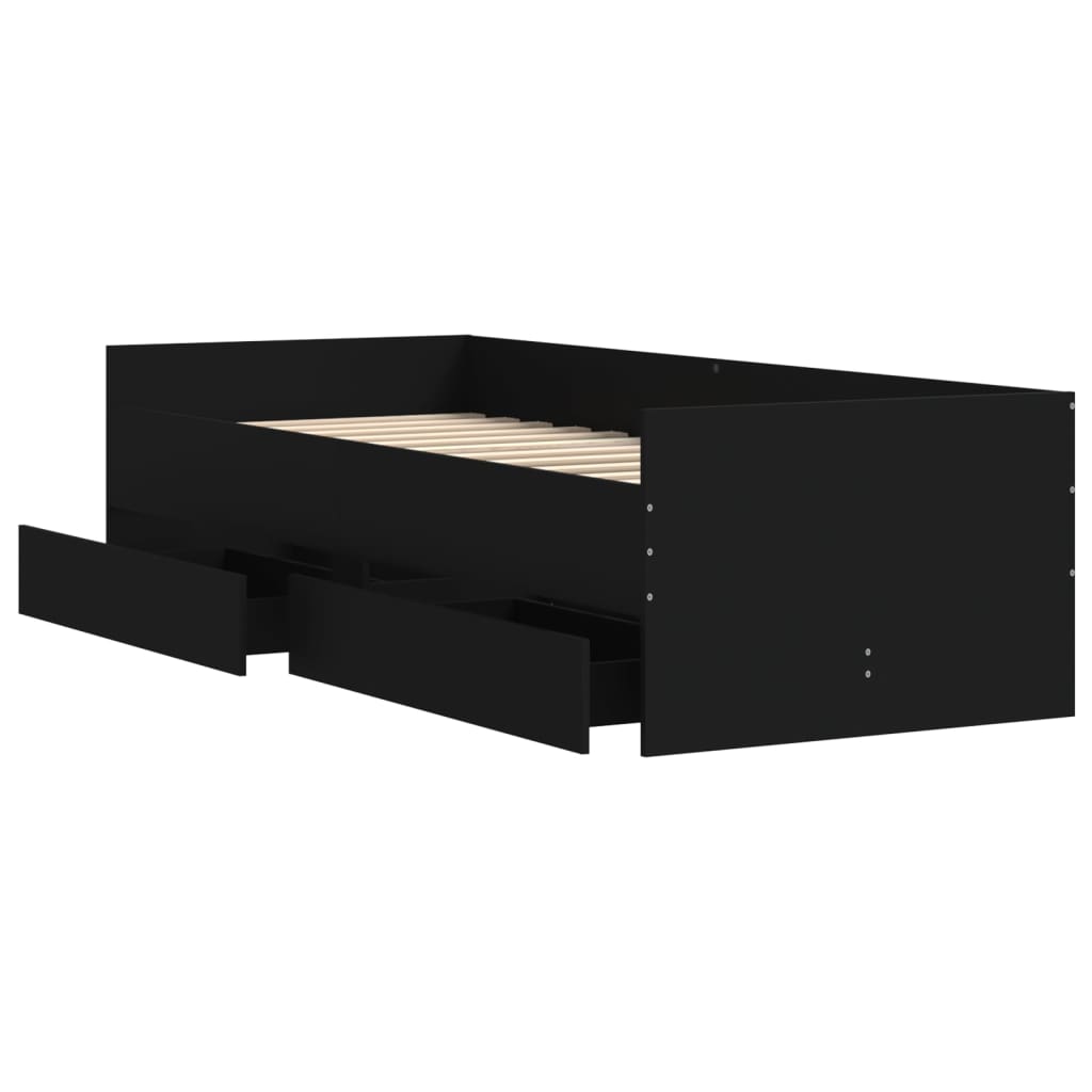 Bed Frame with Drawers without Mattress Black 90x190 cm