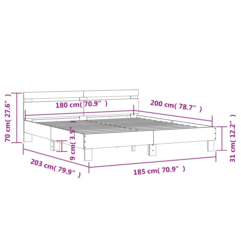 Bed Frame without Mattress Sonoma Oak 183x203 cm King