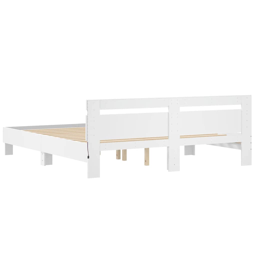 Bed Frame with LED without Mattress White 183x203 cm King