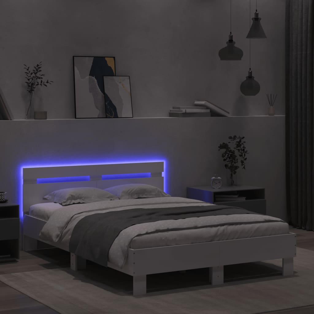 Bed Frame with LED without Mattress White 135x190 cm
