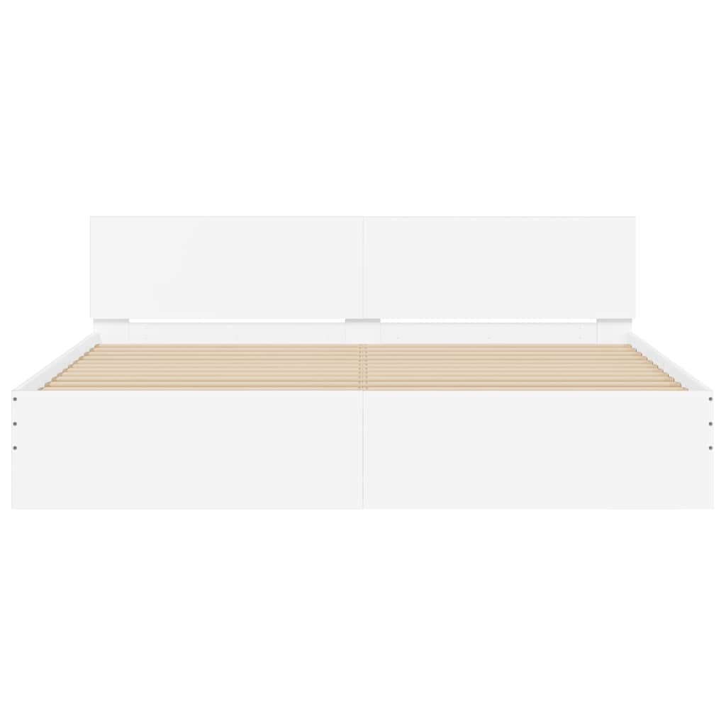 Bed Frame with LED without Mattress White 183x203 cm King