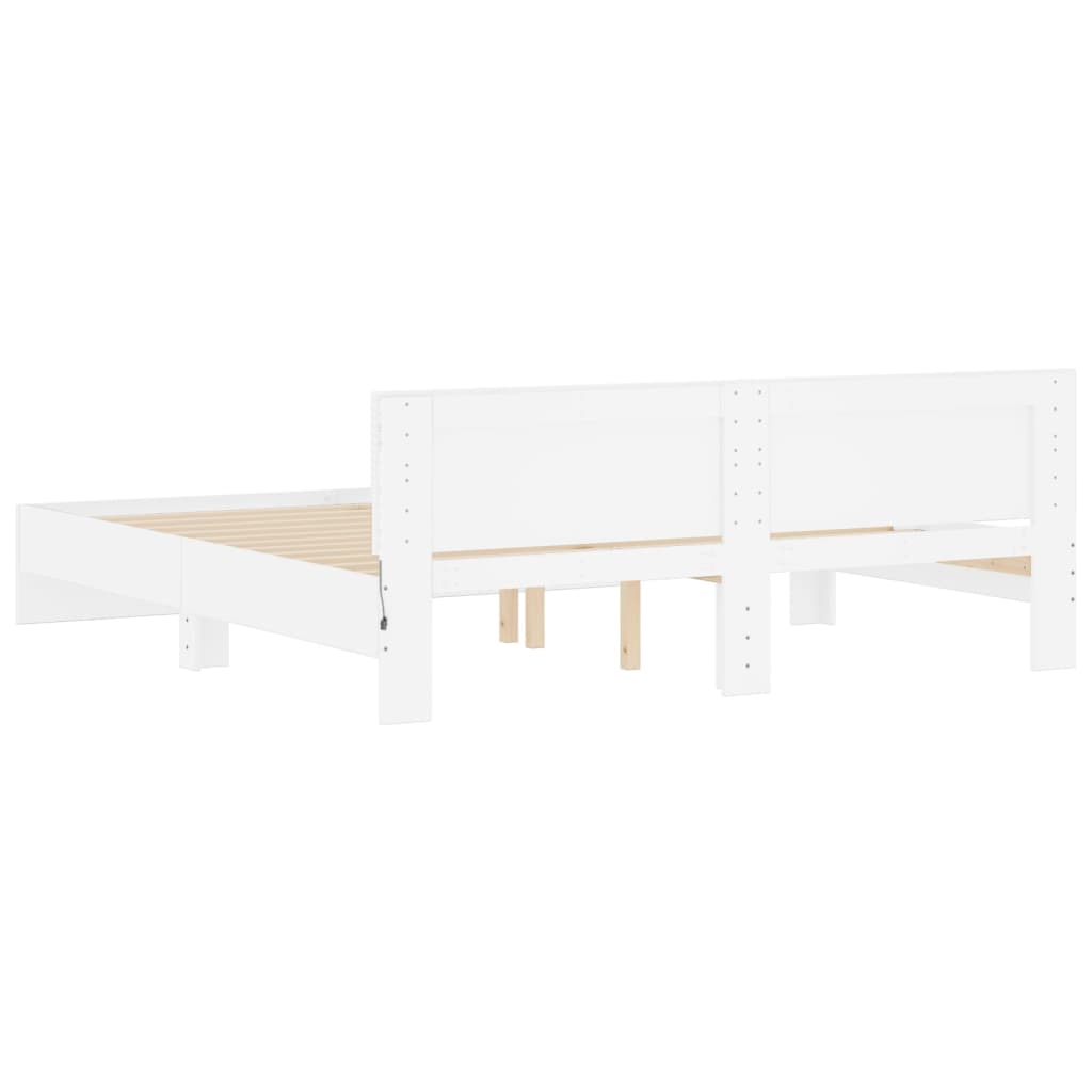 Bed Frame with LED without Mattress White 183x203 cm King