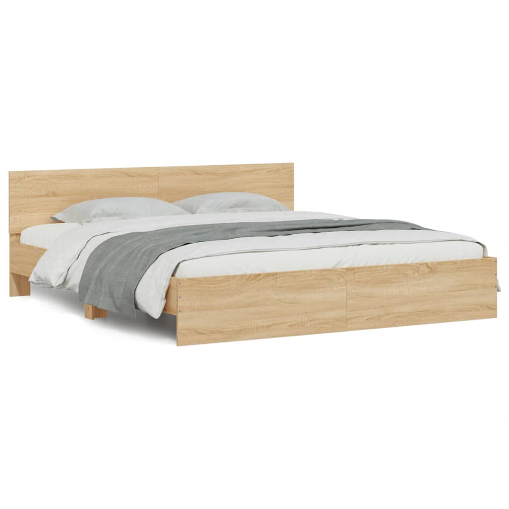 Bed Frame with LED without Mattress Sonoma Oak 183x203 cm King