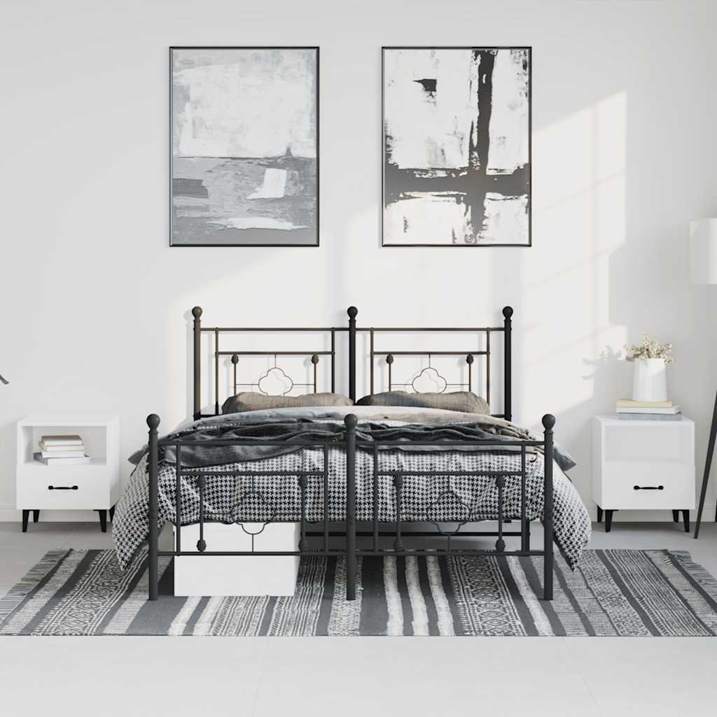 Metal Bed Frame without Mattress with Footboard Black 150x200 cm
