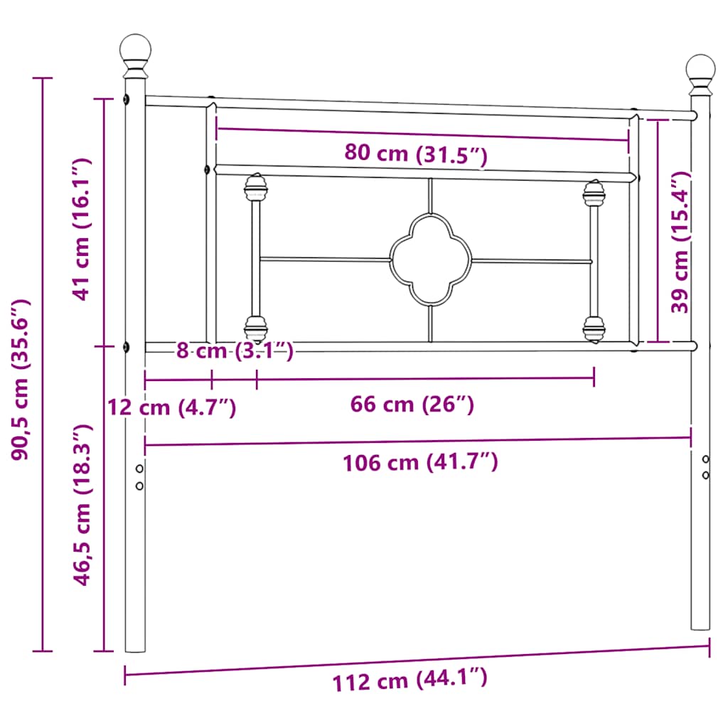 Metal Replace Headboard Black 107 cm