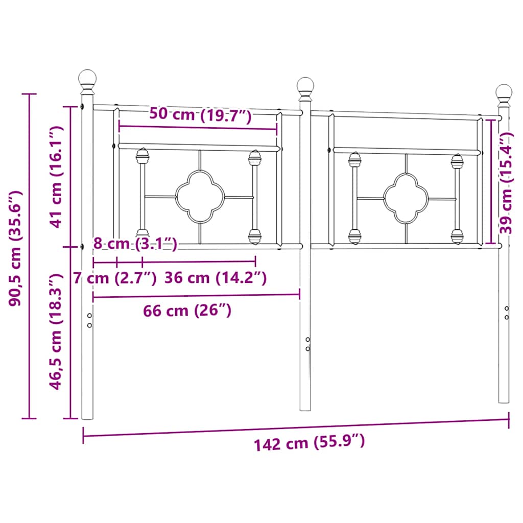 Metal Replace Headboard Black 135 cm