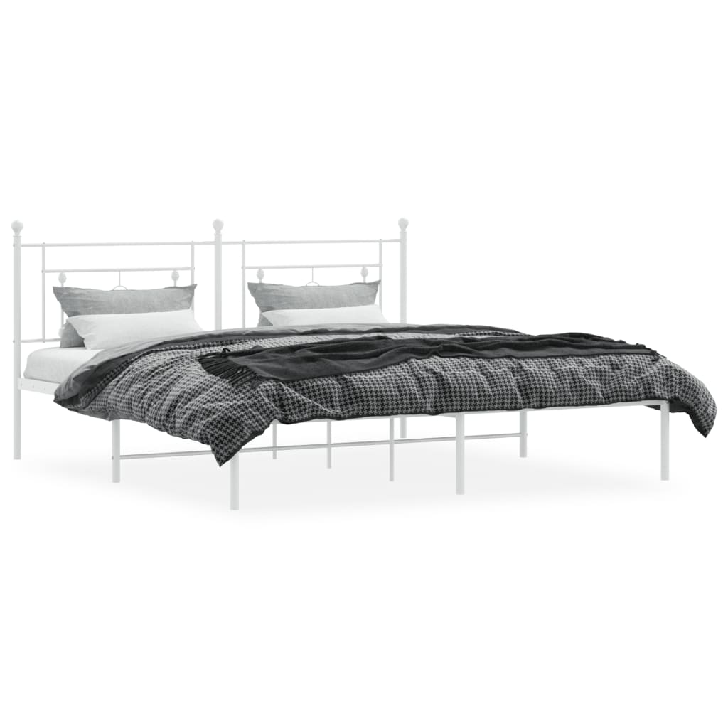 Metal Bed Frame without Mattress with Headboard White 183x203 cm King