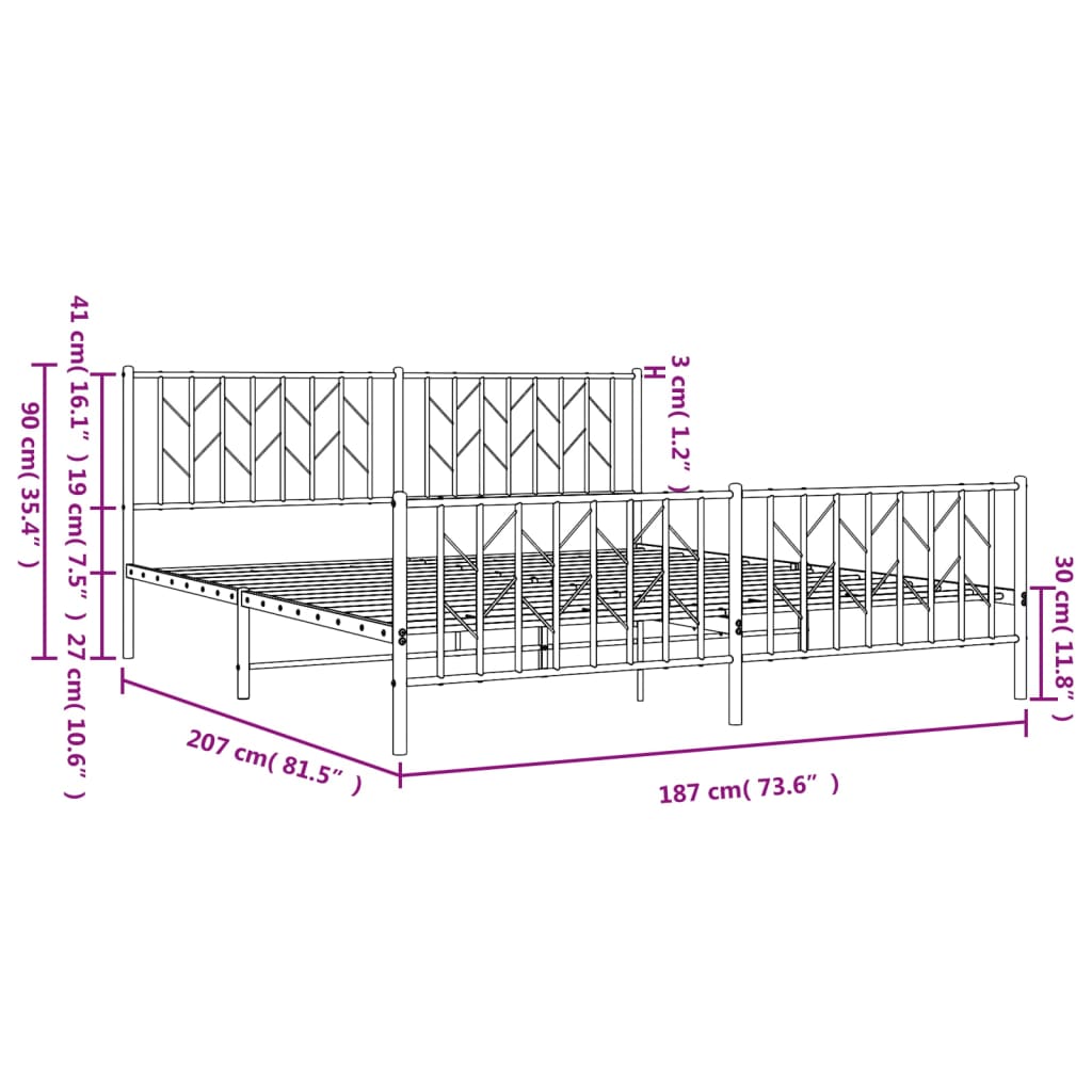 Metal Bed Frame without Mattress with Footboard Black 183x203 cm King