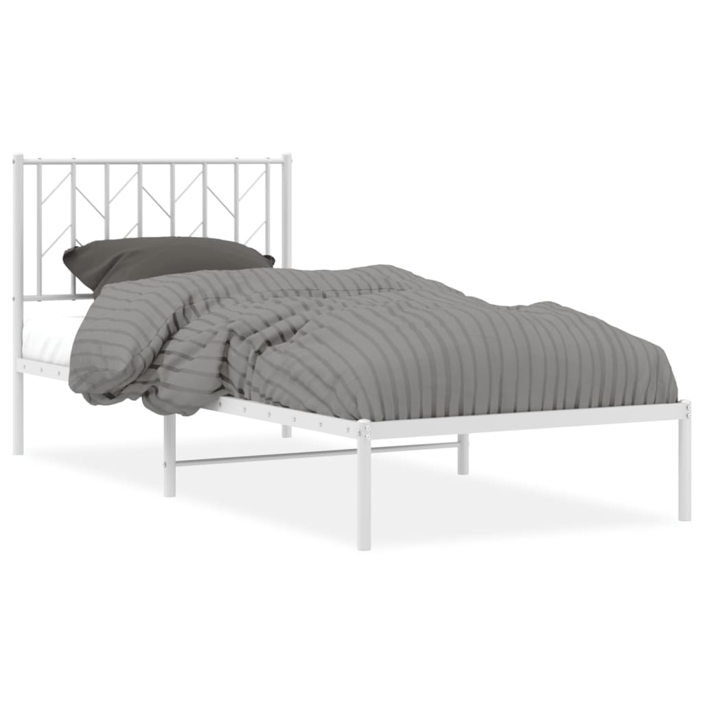 Metal Bed Frame without Mattress with Headboard White 90x190 cm