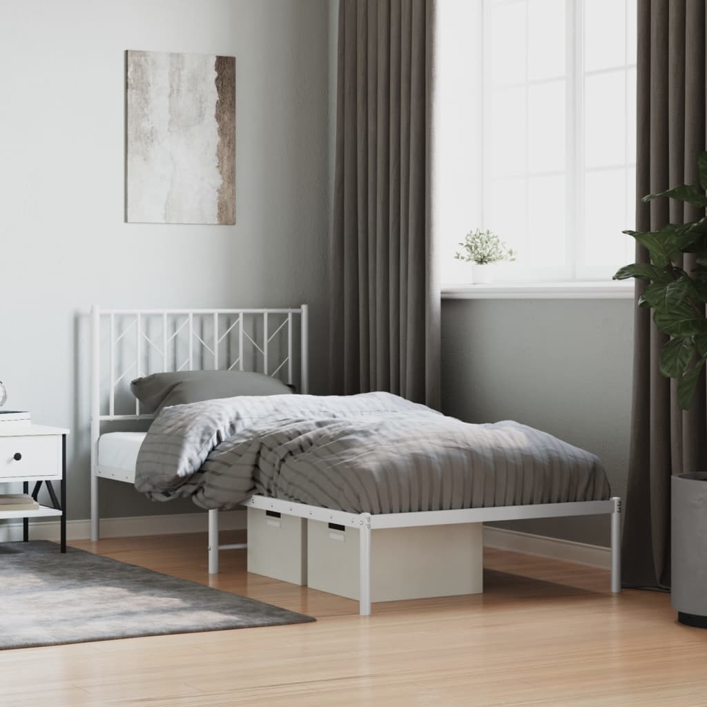 Metal Bed Frame without Mattress with Headboard White 90x190 cm