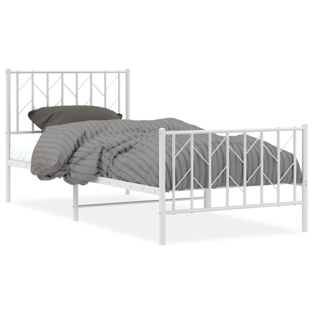 Metal Bed Frame without Mattress with Footboard White 90x190 cm