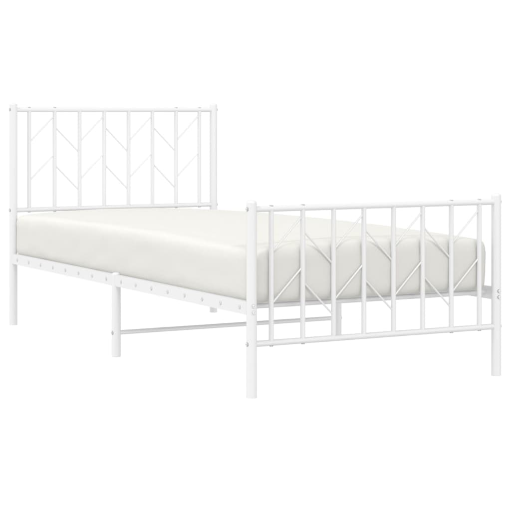 Metal Bed Frame without Mattress with Footboard White 90x190 cm