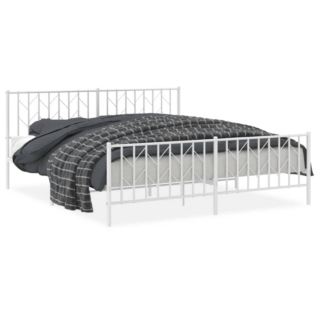 Metal Bed Frame without Mattress with Footboard?White 183x203 cm King