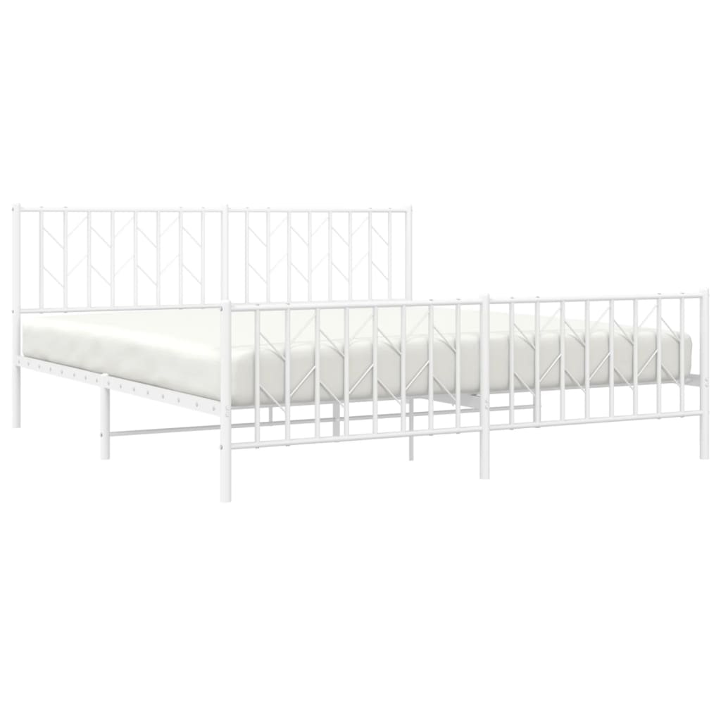 Metal Bed Frame without Mattress with Footboard?White 183x203 cm King