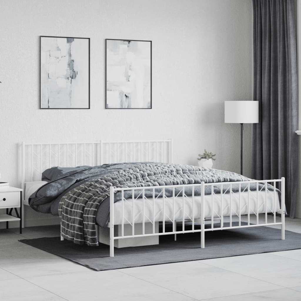 Metal Bed Frame without Mattress with Footboard?White 183x203 cm King